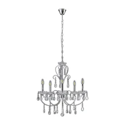 Lucande lysekrone Solveig, Ø 60 cm, 5 lyskilder, krom