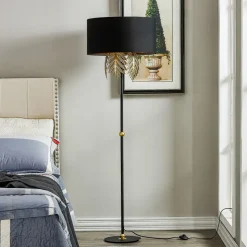 Lucande Malviras gulvlampe i stof med bladdekoration