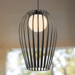 Lucande Marrin udendørs hængelampe, sort, metal, Ø 31 cm