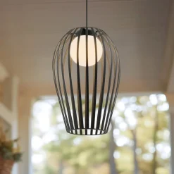 Lucande Marrin udendørs hængelampe, sort, metal, Ø 31 cm