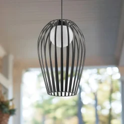 Lucande Marrin udendørs hængelampe, sort, metal, Ø 31 cm