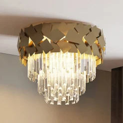 Lucande Miraia loftlampe i krystal, guld