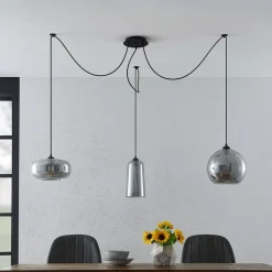 Lucande pendellampe Zyli, 3 lyskilder, røggrå, glas