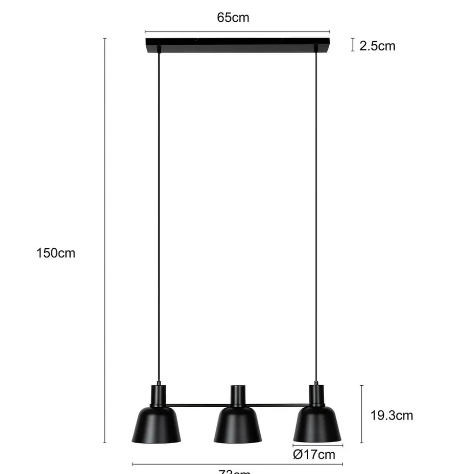 Lucande Servan hængelampe, sort, 3 lyskilder