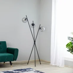 Lucande Sotiana gulvlampe, 3 glaskugler, sort