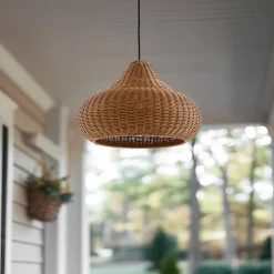 Lucande udendørs hængelampe Taniola, 1 lyskilde, beige, rattan, IP44