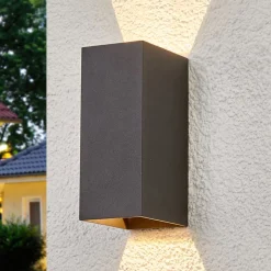 Lucande udendørs LED-væglampe Mikka, 17 cm, antracit, 2 lyskilder.