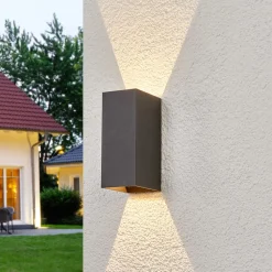 Lucande udendørs LED-væglampe Mikka, 17 cm, antracit, 2 lyskilder.