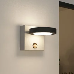 Lucande udendørs LED-væglampe Belna, beton, sensor, IP54