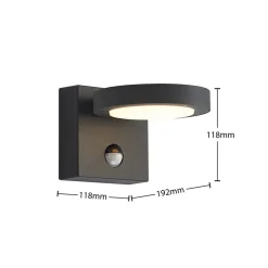 Lucande udendørs LED-væglampe Belna, metal, sensor, IP54
