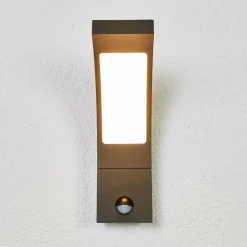 Lucande udendørs LED-væglampe Juvia, sensor, 27 cm, grå, IP54