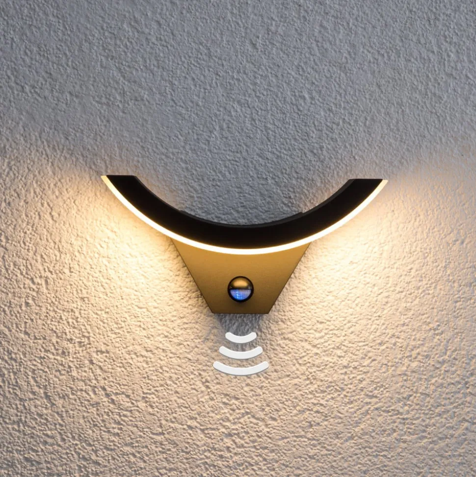Lucande udendørs LED-væglampe Halv, sensor, antracit, IP54
