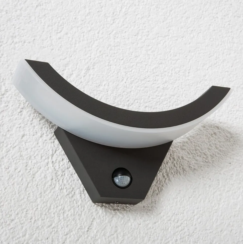 Lucande udendørs LED-væglampe Halv, sensor, antracit, IP54