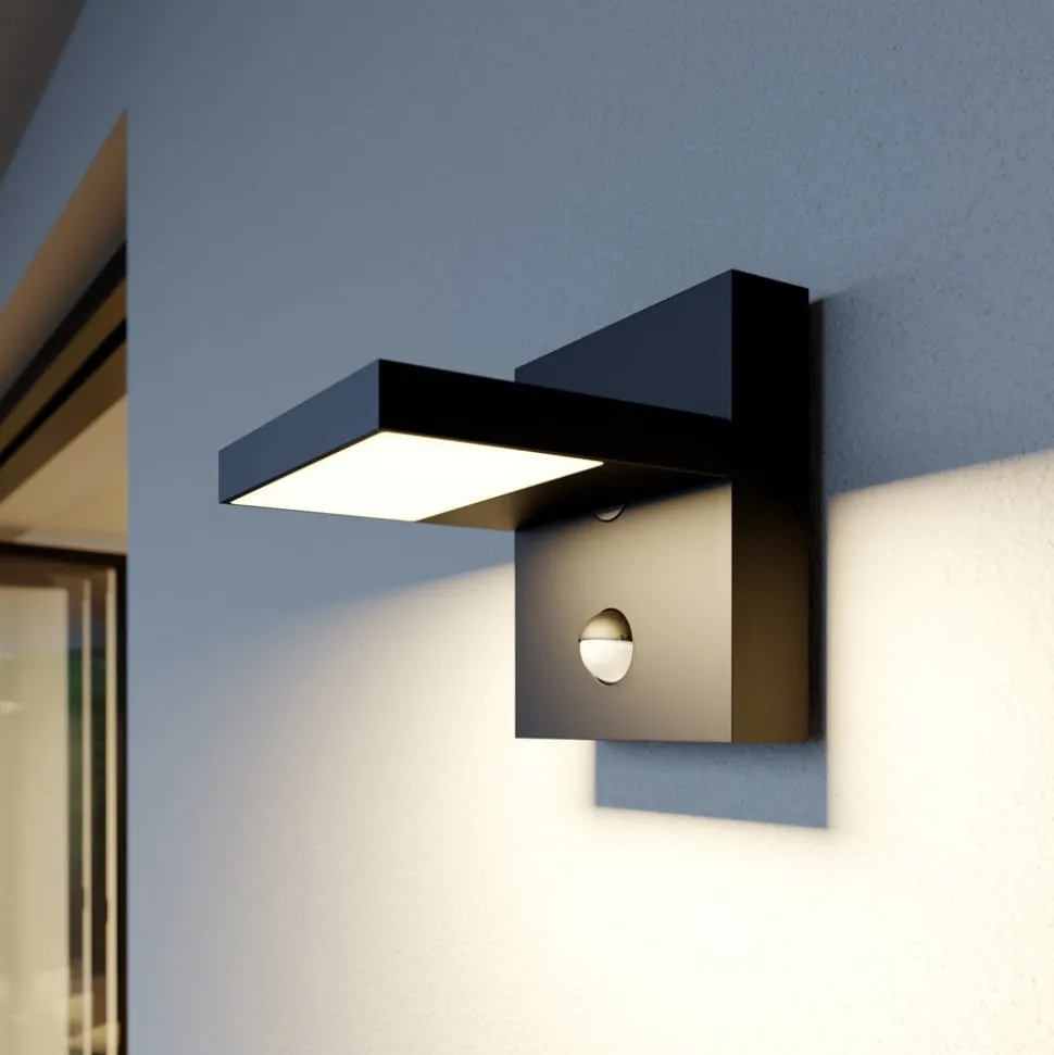 Lucande udendørs LED-væglampe Silvan, antracit, sensor, IP54