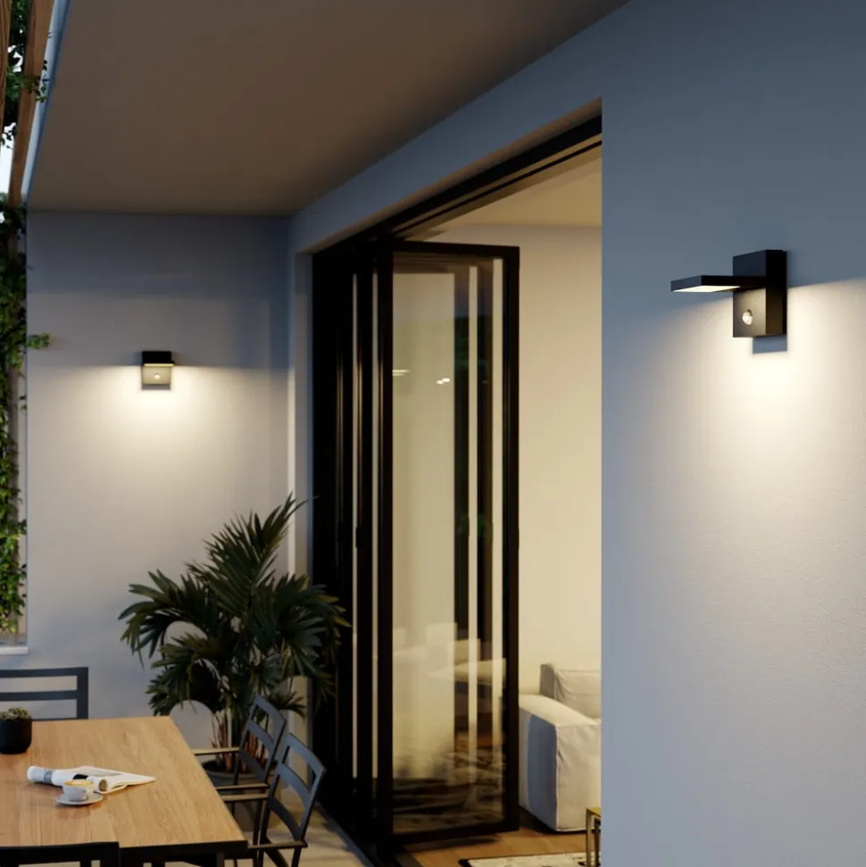 Lucande udendørs LED-væglampe Silvan, antracit, sensor, IP54
