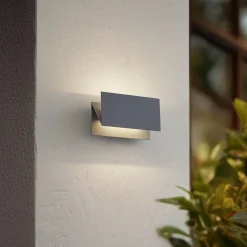 Lucande udendørs LED-væglampe Meja, grå, aluminium, 27 cm, IP54