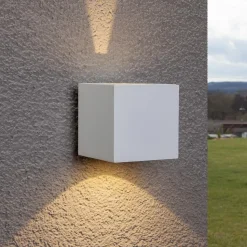 Lucande udendørs LED-væglampe Jarno, hvid, metal, 9 cm