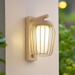 Lucande udendørs væglampe Chandan, 30 cm, beige, sensor, IP44