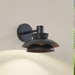 Lucande udendørs væglampe Thais, sort, metal, Ø 25 cm