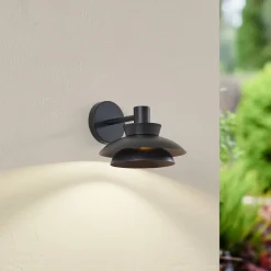 Lucande udendørs væglampe Thais, sort, metal, Ø 25 cm