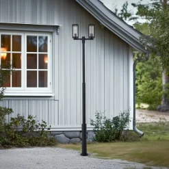 Lucande udendørslampe Siveta, 240 cm, 2 lyskilder, sort, E27, IP65