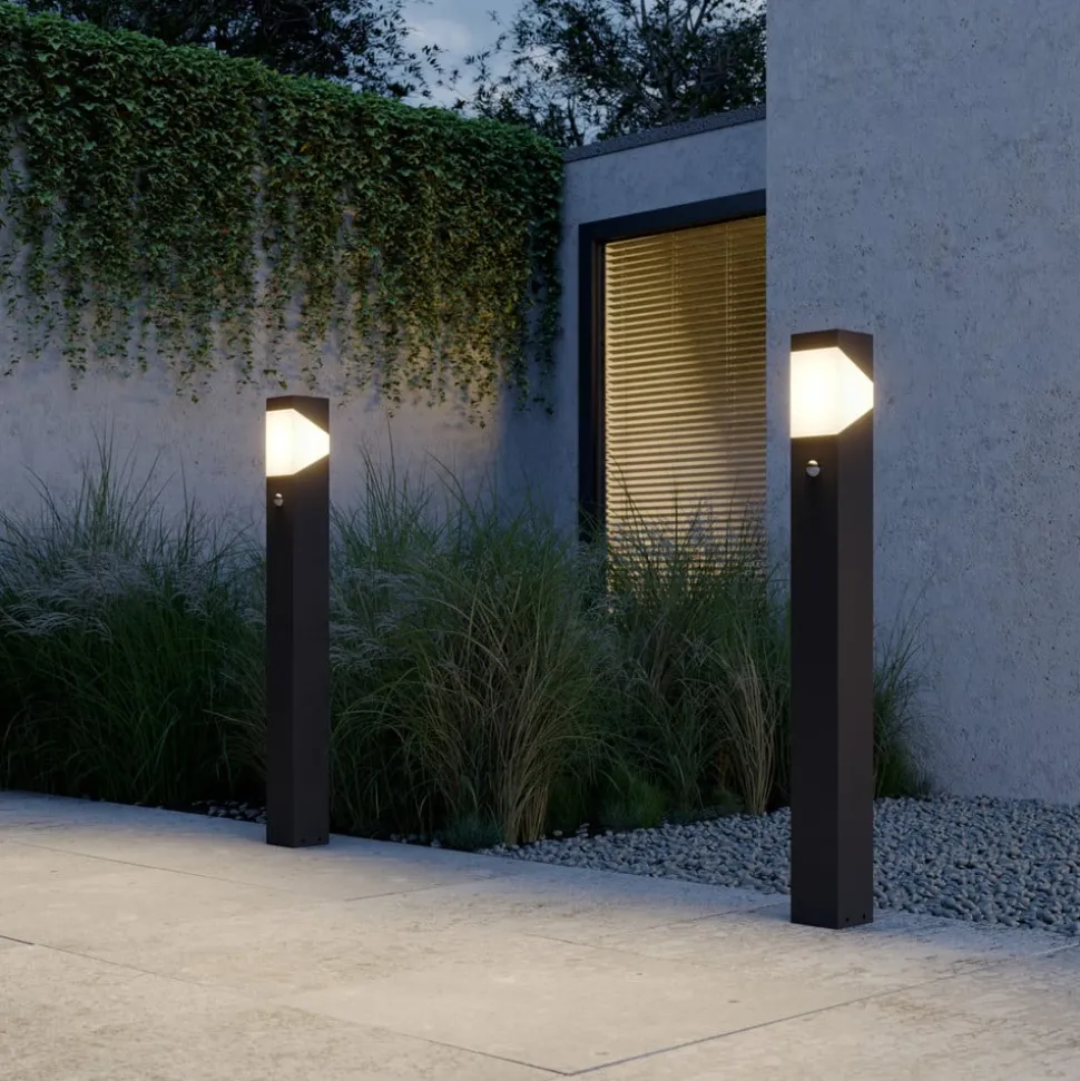 Lucande vejlampe Kiran, 100 cm, sensor, grå, IP44, E27