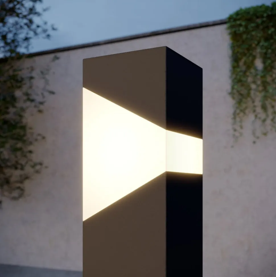 Lucande vejlampe Kiran, 100 cm, sensor, grå, IP44, E27