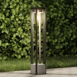 Lucande vejlampe Overa, grå, metal, 68 cm, IP44, E27