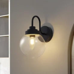 Lucande væglampe Badolo, sort, glas, 25 cm høj, IP44