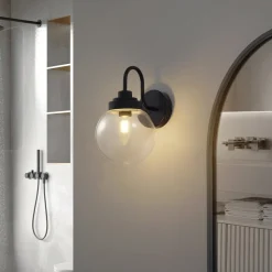 Lucande væglampe Badolo, sort, glas, 25 cm høj, IP44