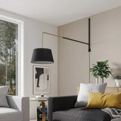 Lucande væglampe Beleza, højde 150 cm, kan trækkes ud, tekstil