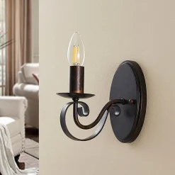 Lucande væglampe Caleb, 18 cm, rustfarvet, metal, E14