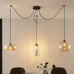 Lucande Zyli pendellampe, 3 lyskilder, ravgul