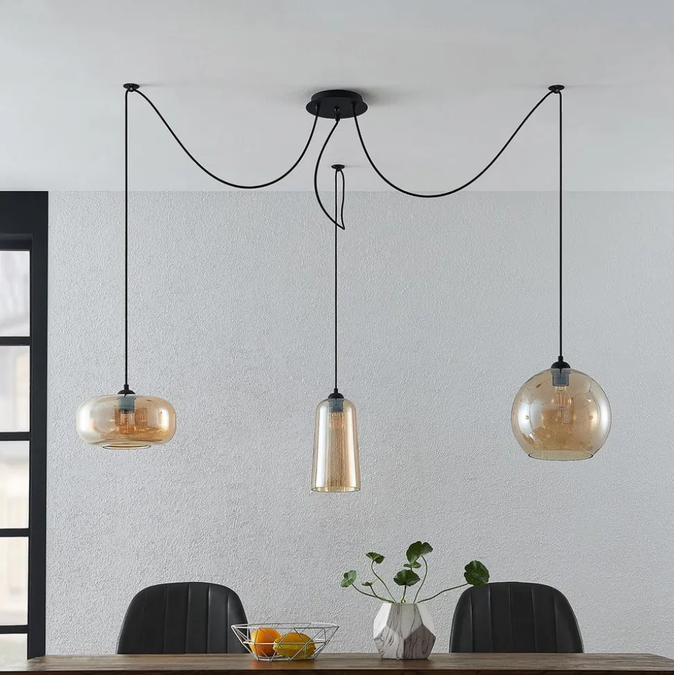 Lucande Zyli pendellampe, 3 lyskilder, ravgul