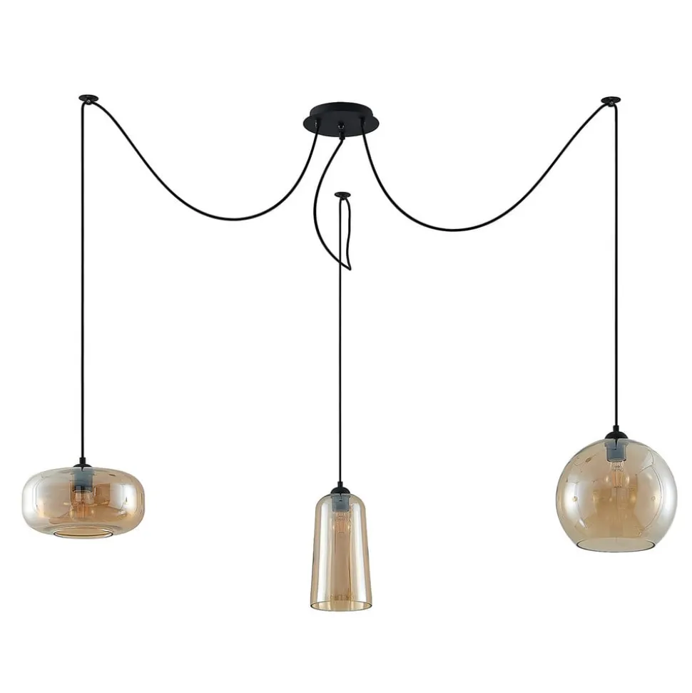 Lucande Zyli pendellampe, 3 lyskilder, ravgul