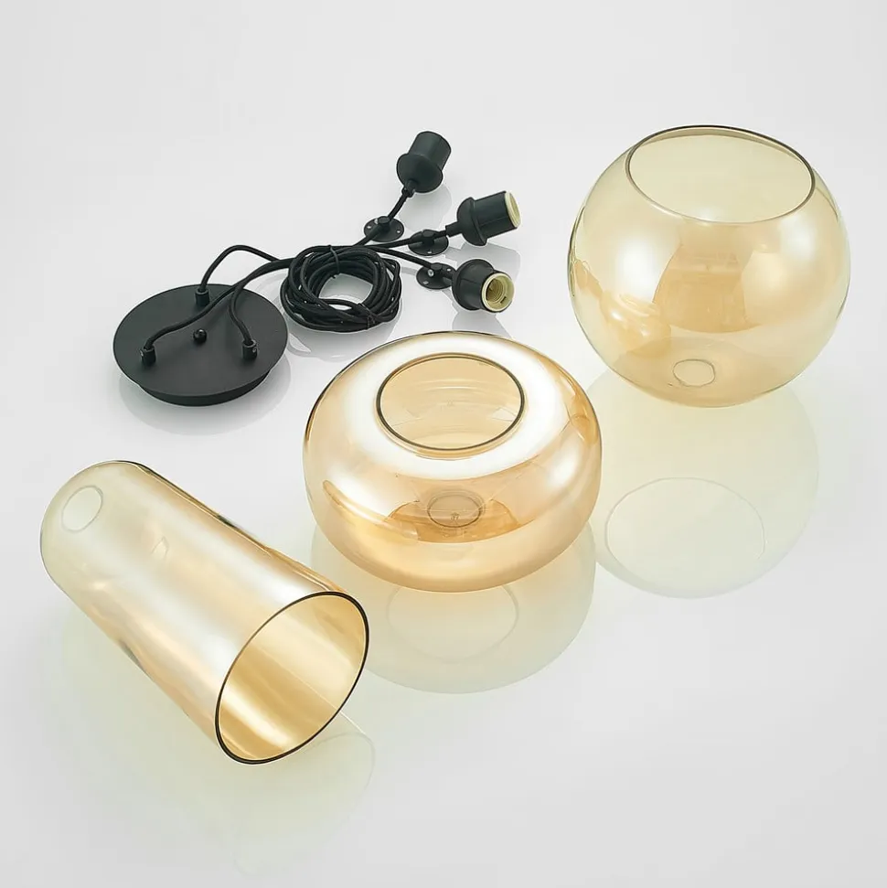 Lucande Zyli pendellampe, 3 lyskilder, ravgul