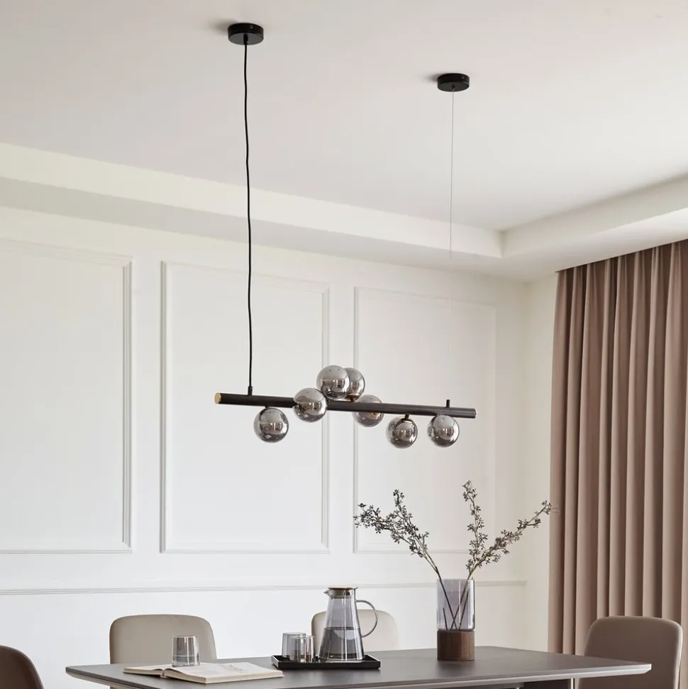 Lucande-pendel Diborah, røggrå, glas, 90 cm, G9