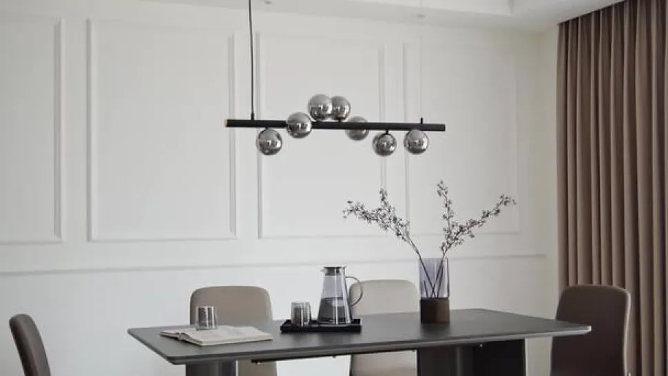 Lucande-pendel Diborah, røggrå, glas, 90 cm, G9