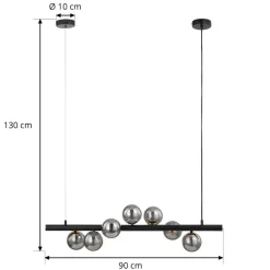 Lucande-pendel Diborah, røggrå, glas, 90 cm, G9