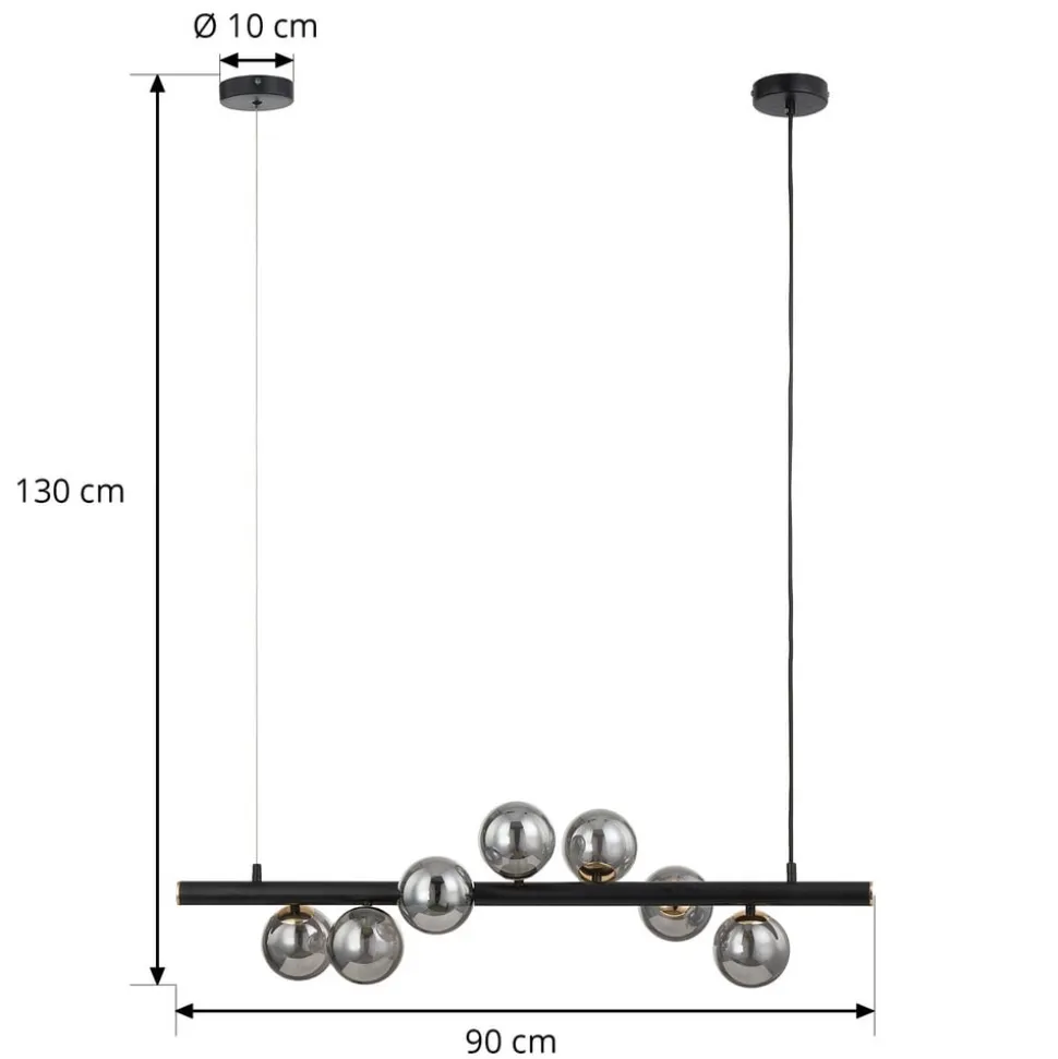 Lucande-pendel Diborah, røggrå, glas, 90 cm, G9