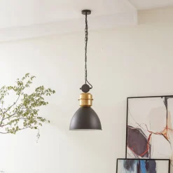 Lucande-pendel Kaeloria, sort/messing, aluminium, Ø 35 cm