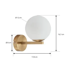 Lucande-væglampe Bidolo, messingfarvet, glas, 12 cm, IP44