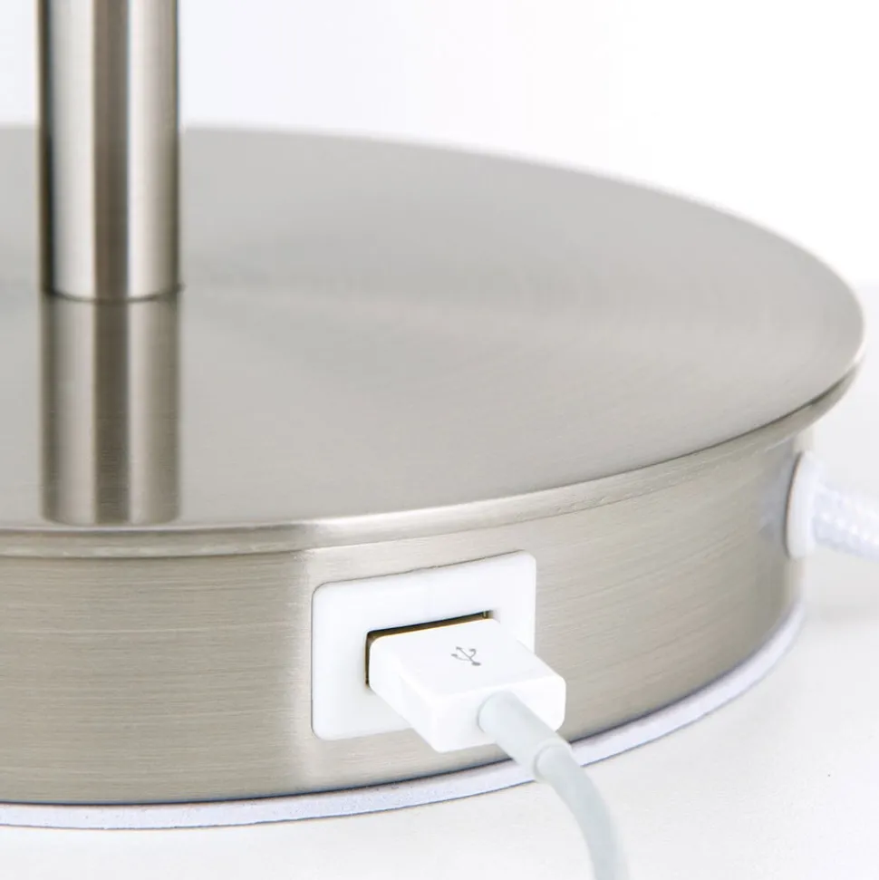 Ludwig bordlampe med USB-port, hvid/mat nikkel