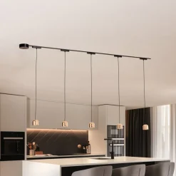 Lumaro skinnesystem, pendel, 5 lyskilder, guld, 48V, dæmpbar