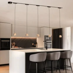 Lumaro skinnesystem, pendel, 5 lyskilder, guld, 48V, dæmpbar