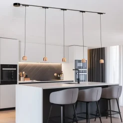 Lumaro skinnesystem, pendel, 5 lyskilder, guld, 48V, dæmpbar