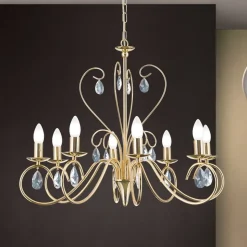 Lysekrone Alessia 8 lyskilder krystalglas guld