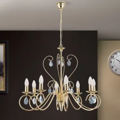 Lysekrone Alessia 8 lyskilder krystalglas guld