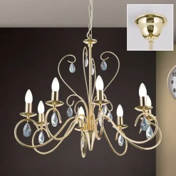 Lysekrone Alessia 8 lyskilder krystalglas guld