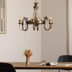 Lysekrone Castle, lys patineret, Ø 62 cm, metal, 6 lyskilder.